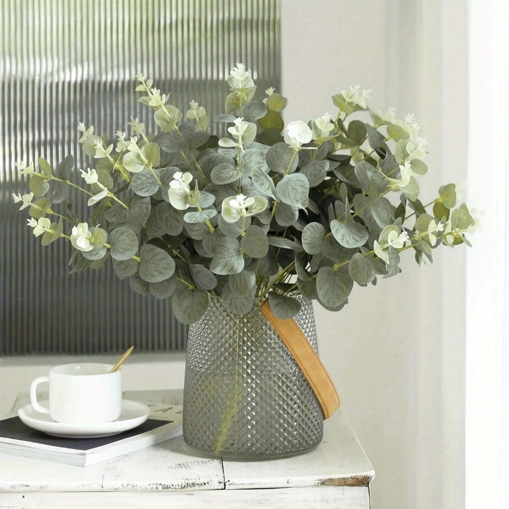 Eucalyptus Preserved - 20 หรือ 30 ชิ้นก้านใบยูคาลิปตัสสีเขียวพืชประดิษฐ์สำหรับตกแต่งห้องนั่งเล่นเจ้าสาวงานแต่งงานแจกันดอกไม้ช่อดอกไม้ตกแต่ง