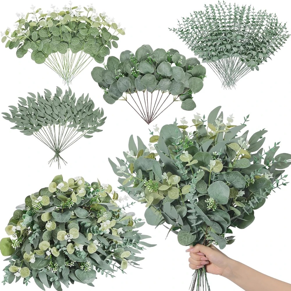 Eucalyptus Preserved - 20 ชิ้นใบยูคาลิปตัสก้านพืชประดิษฐ์ช่อดอกไม้ดอกไม้ปลอมสำหรับตกแต่งบ้าน DIY การจัดดอกไม้งานแต่งงานตกแต่ง