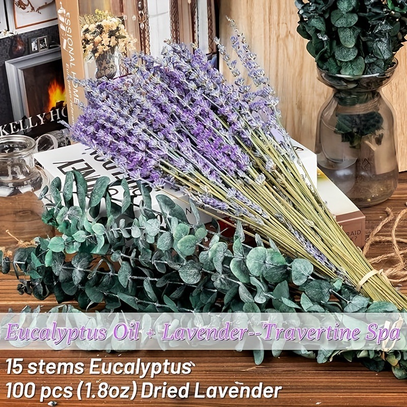Eucalyptus Preserved - ช่อดอกไม้แห้งลาเวนเดอร์และยูคาลิปตัส - ซองดอกไม้สำหรับตกแต่งบ้าน, ช่อดอกยูคาลิปตัสสำหรับอาบน้ำ, น้ำหอมปรับอากาศจากธรรมชาติ